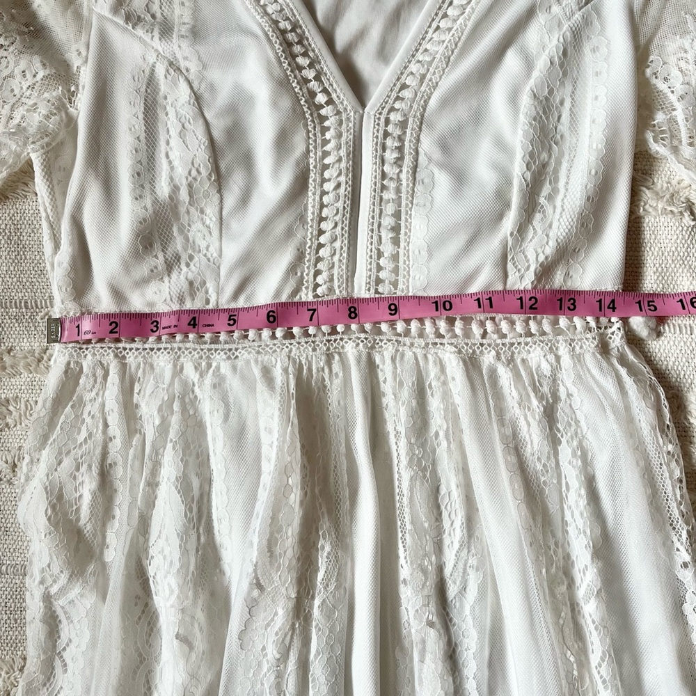 V Neck Floral Lace White Short Sleeve Boho Photoshoot Maternity Dress small - Picture 7 of 12